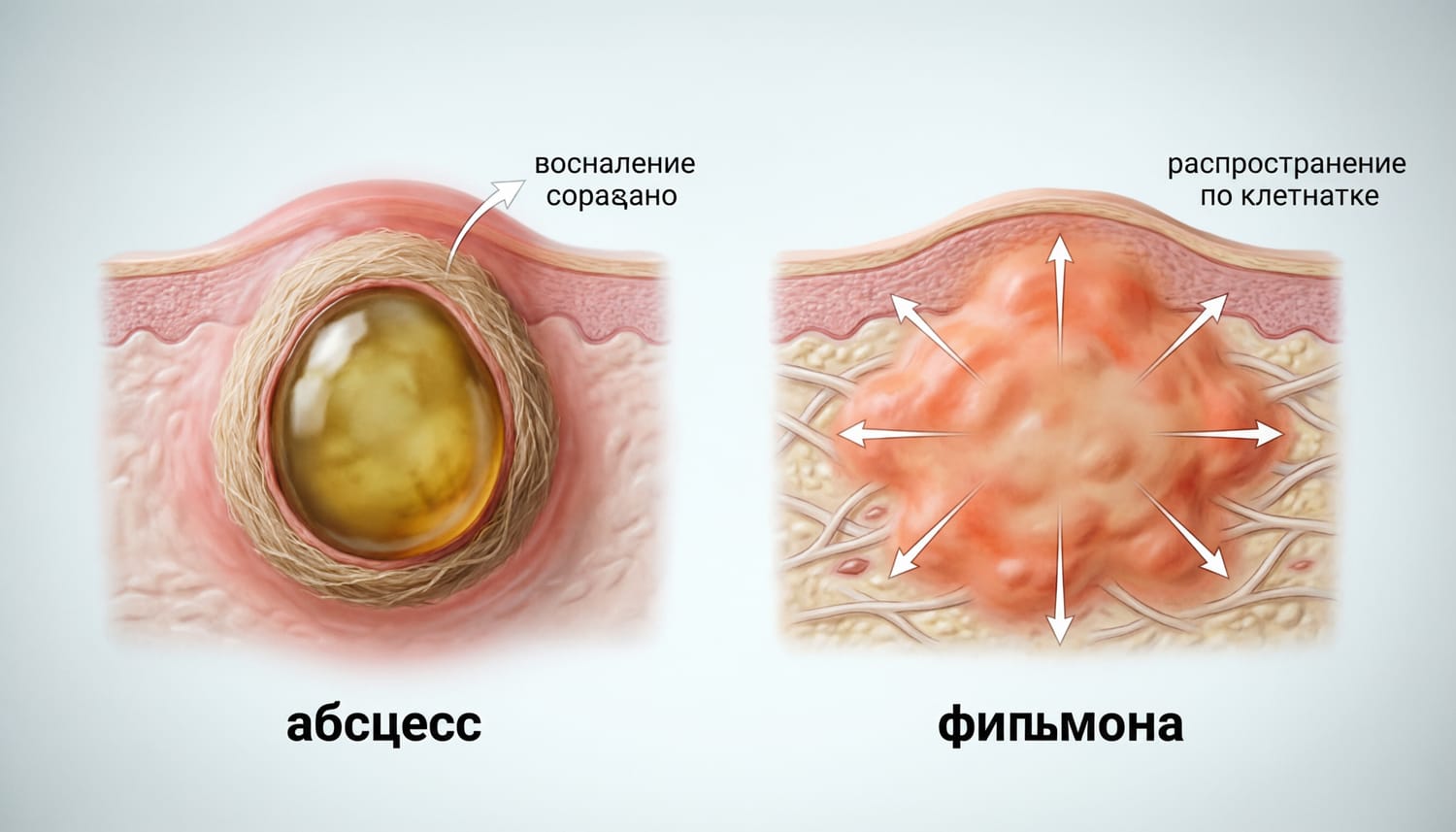 Что опаснее: флегмона или абсцесс