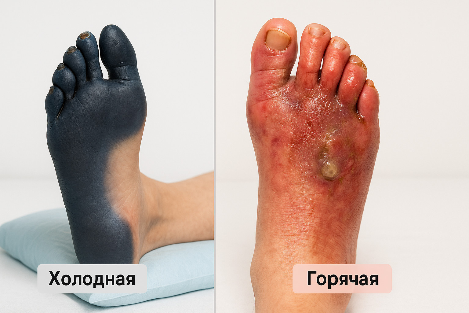 Первые признаки и симптомы диабетической гангрены нижних конечностей