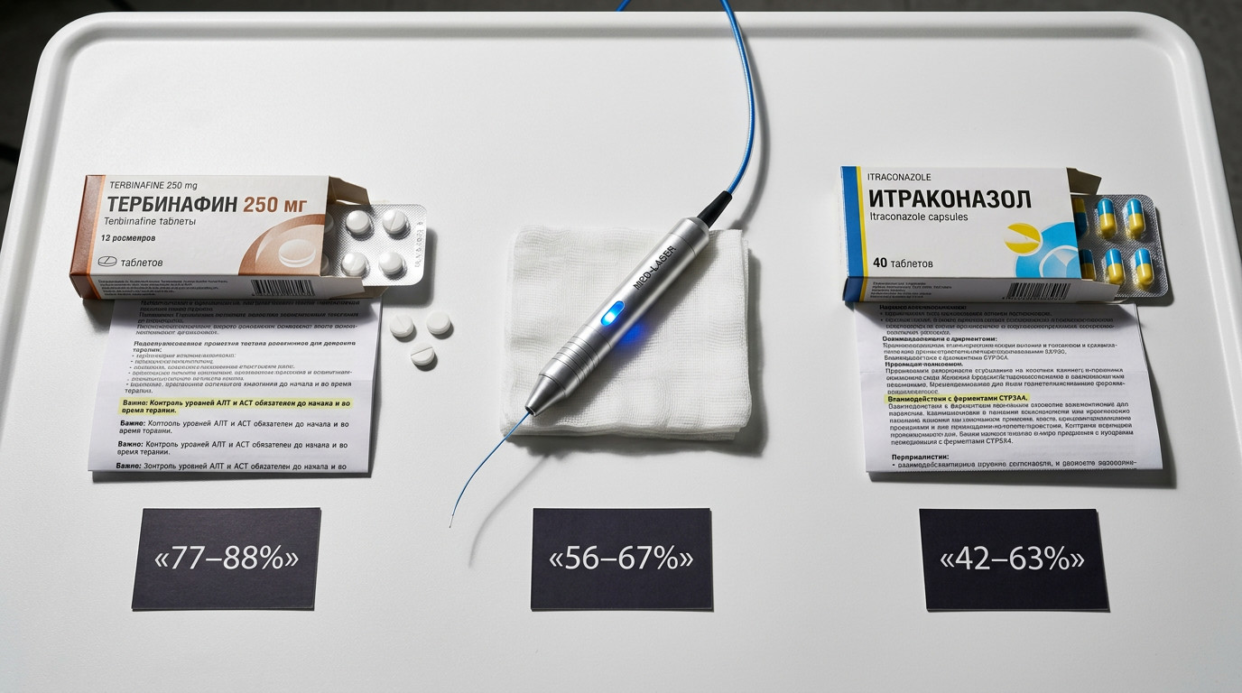 Лазер против тербинафина и итраконазола: честное сравнение эффективности и побочных эффектов
