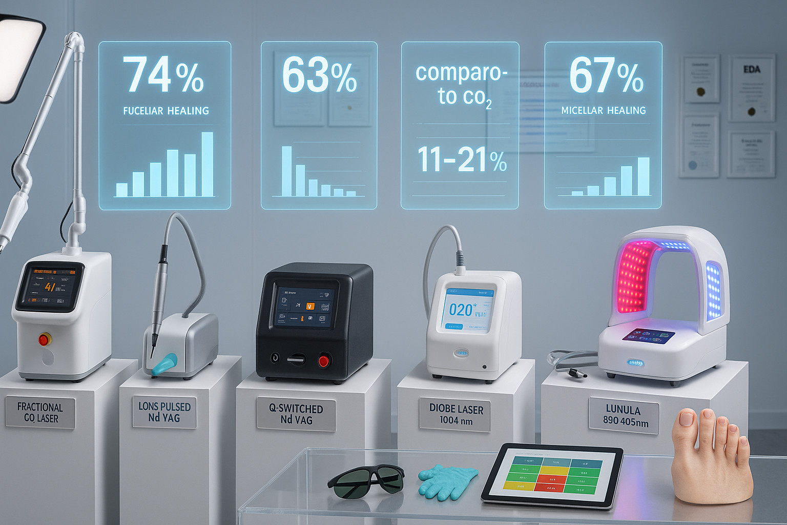 Какие показатели микологического излечения демонстрируют разные типы лазеров