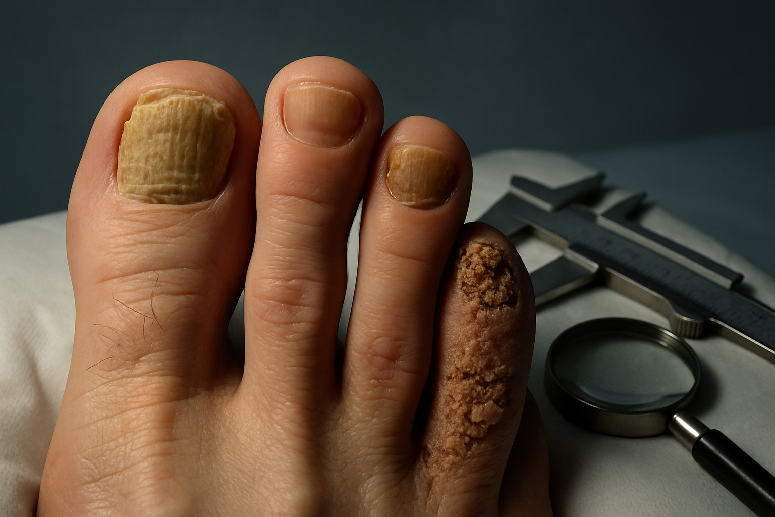 Распространенное поражение и глубокие изменения ногтевой пластины