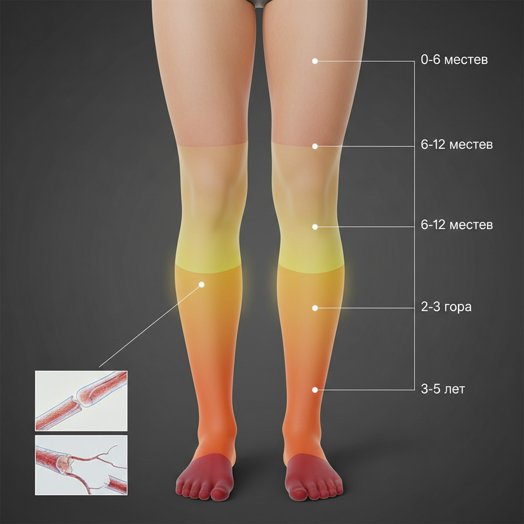  Прогрессирование симптомов от пальцев к коленям