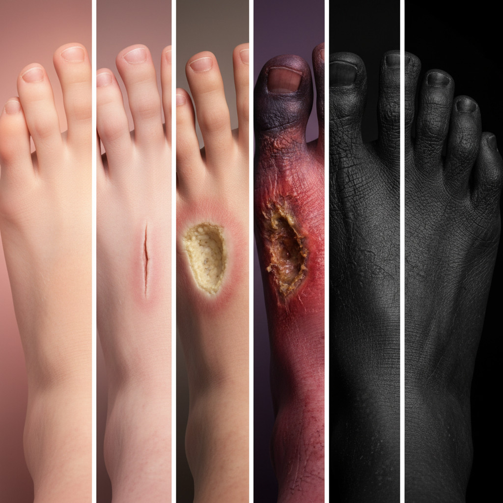  От поверхностных трещин до синдрома диабетической стопы: этапы прогрессирования