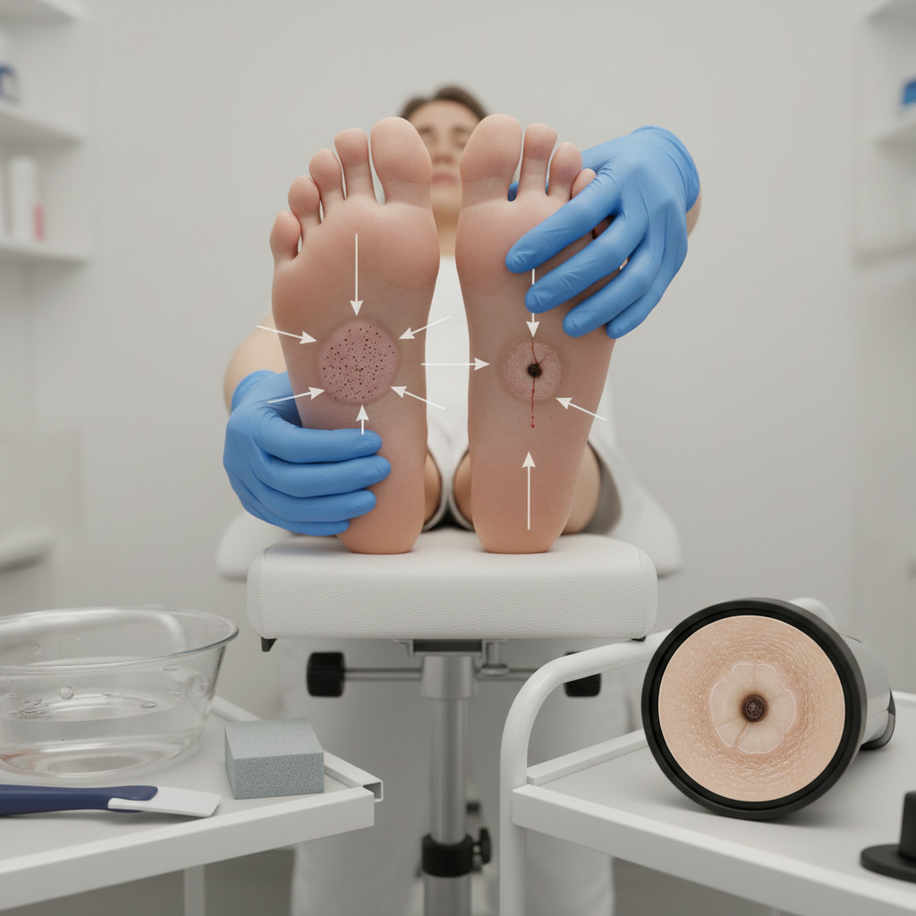 Как отличить подошвенную бородавку от стержневой мозоли